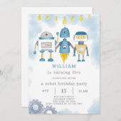 Blue Robot Birthday Einladung (Vorne/Hinten)