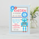 Blue Robot Birthday Einladung Modern Boys (Stehend Vorderseite)