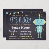 Blue Robot Chalkboard Baby Dusche Einladung (Vorne/Hinten)