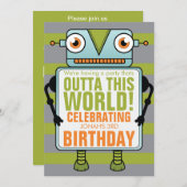 Blue Robot Childs Geburtstags-Party Einladung (Vorne/Hinten)