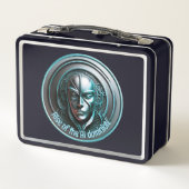 Blue Robot Mask - Aufstieg der AI dominioN Metall Brotdose (Rückseite)