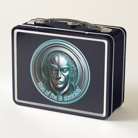Blue Robot Mask - Aufstieg der AI dominioN Metall Brotdose (Rückseite)