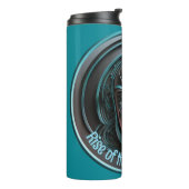 Blue Robot Mask - Aufstieg der AI dominioN Thermosbecher (Nach links gedreht)