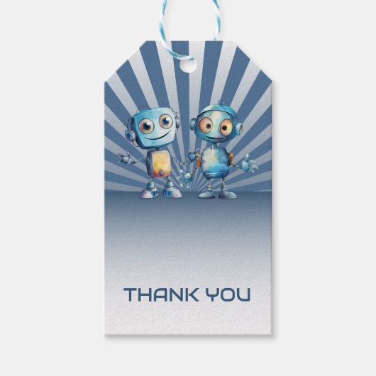 Blue Robot Thema Birthday Vielen Dank Geschenkanhänger (Vorderseite)