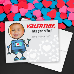 Blue Robot Valentinstag Boy Foto Klasse Feiertagskarte