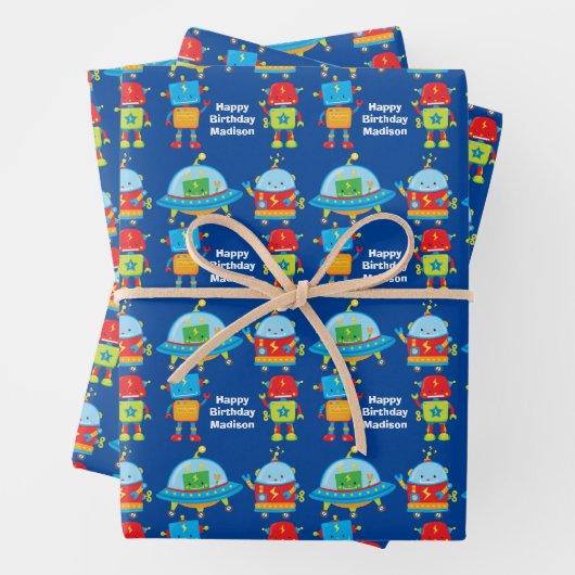 Blue Roboter Cooles Party für benutzerdefinierte K Geschenkpapier Set (Beispiel)