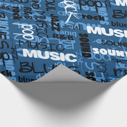 Blue Rock Pop R & B Music Text Geschenkpapier (Ecke)
