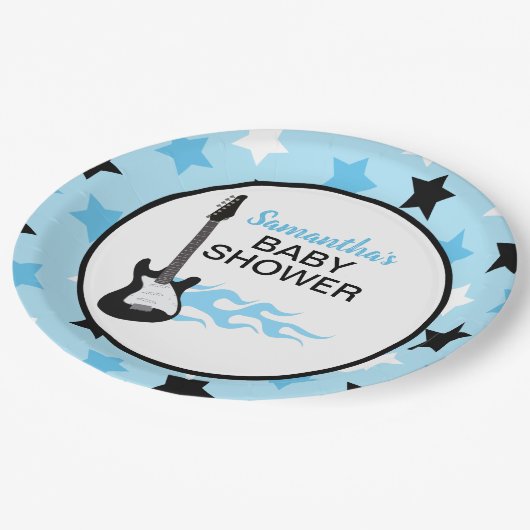Blue Rock Star Gitarre Rock-a-Bye Rocker Rockstar Pappteller (Schrägansicht)