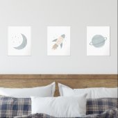 Blue Rocket Ship Moon Planet Weltraum Kids Room Bilderwand Sets (Schlafzimmer)