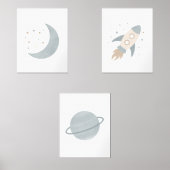 Blue Rocket Ship Moon Planet Weltraum Kids Room Bilderwand Sets (Vorderseite)