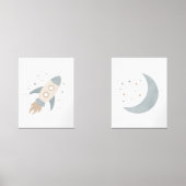Blue Rocket Ship Moon Weltraum Kids Room Bilderwand Sets (Vorderseite)