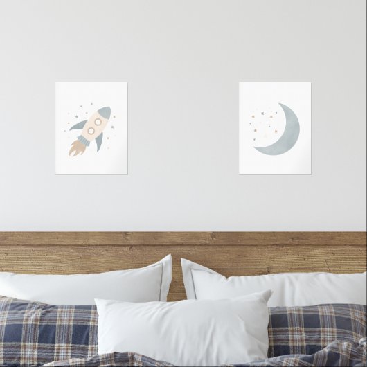 Blue Rocket Ship Moon Weltraum Kids Room Bilderwand Sets (Schlafzimmer)