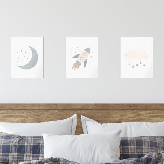 Blue Rocket Ship Moon Weltraum Kids Room Bilderwand Sets (Schlafzimmer)