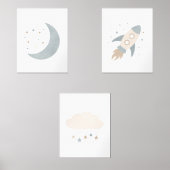 Blue Rocket Ship Moon Weltraum Kids Room Bilderwand Sets (Vorderseite)
