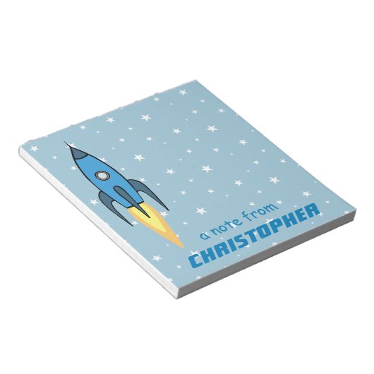Blue Rocket Ship Outer Space School versorgt Junge Notizblock (angewinkelt)