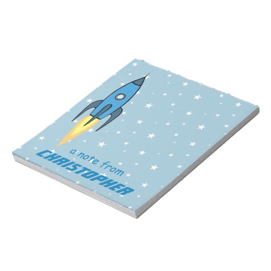 Blue Rocket Ship Outer Space School versorgt Junge Notizblock (Rotiert)