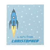 Blue Rocket Ship Outer Space School versorgt Junge Notizblock (Vorderseite)