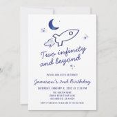 Blue Rocket Ship Weltraum 2. Geburtstag Einladung (Vorderseite)