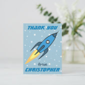 Blue Rocket Ship Weltraumkids Vielen Dank | Junge Postkarte (Stehend Vorderseite)
