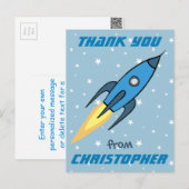 Blue Rocket Ship Weltraumkids Vielen Dank | Junge Postkarte (Vorne/Hinten)