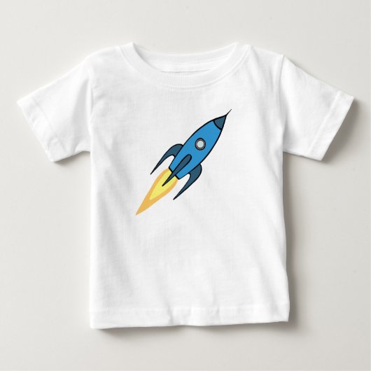 Blue Rocket Ship Weltraumschiff Personalisiert Boy Baby T-shirt (Vorderseite)