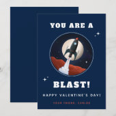 Blue Rocket Spaceship Boys Kinder Valentinstag Feiertagskarte (Vorne/Hinten)
