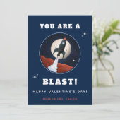 Blue Rocket Spaceship Boys Kinder Valentinstag Feiertagskarte (Stehend Vorderseite)