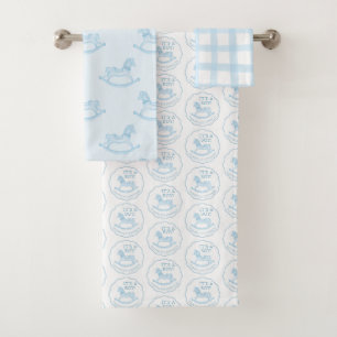 Blue Rocking Horse Baby Boy Personalisiert Handtuc Badhandtuch Set