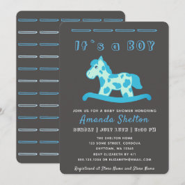 Blue Rocking Horse Baby Boy Shower Einladung