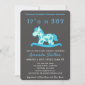 Blue Rocking Horse Baby Boy Shower Einladung (Vorderseite)