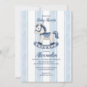 Blue Rocking Horse Baby Dusche Einladung (Vorderseite)