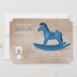 Blue Rocking Horse Baby Dusche Einladung