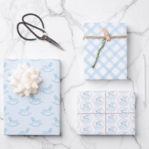 Blue Rocking Horse Baby Dusche Geschenkpapier Set