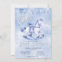Blue Rocking Horse Baby Shower Einladung