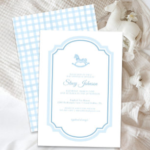 Blue Rocking Horse Baby Shower Einladung   Junge