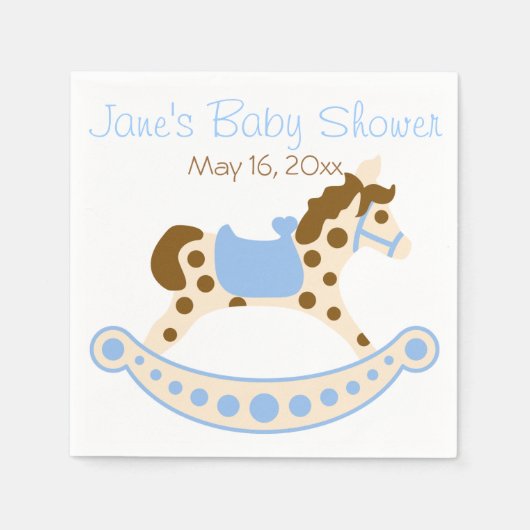 Blue Rocking Horse Baby Shower Napkins Serviette (Vorderseite)