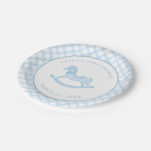 Blue Rocking Horse Baby Shower Paper Teller (Schrägansicht)