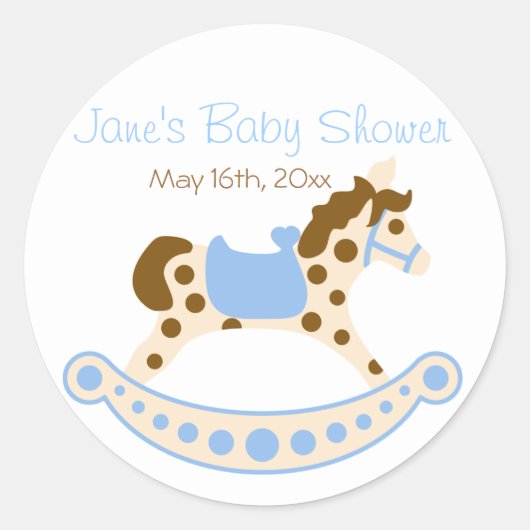 Blue Rocking Horse Baby Shower Stickers (Vorderseite)