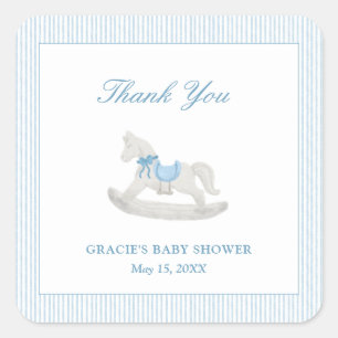 Blue Rocking Horse Boy Baby Dusche Vielen Dank für Quadratischer Aufkleber