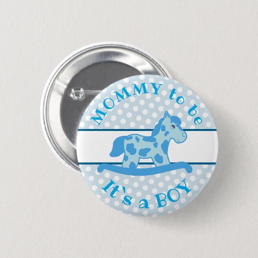 Blue Rocking Horse Es ist eine Baby-Dusche Button (Vorne & Hinten)