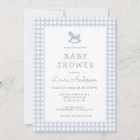 Blue Rocking Horse Gingham Border Boy Baby Dusche