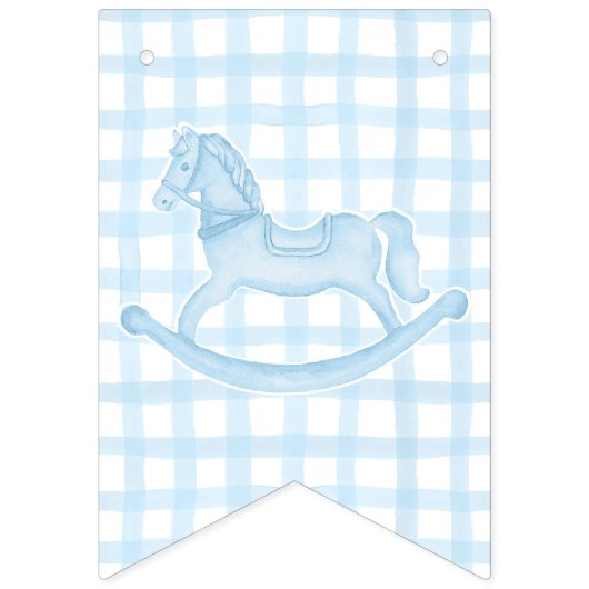 Blue Rocking Horse Gingham Boy Baby Banner (Zweite Fahne)