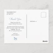 Blue Rocking horse Gingham Boy Birth Announcement Postkarte (Rückseite)
