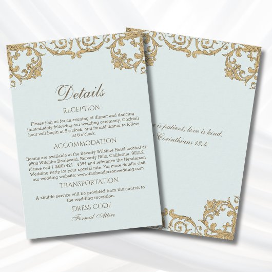 Blue Rococo Vintage Christian Wedding Details Begleitkarte
