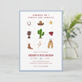 Blue Rodeo CowBoy Kindergeburtstag Einladung (Stehend Vorderseite)