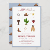 Blue Rodeo CowBoy Kindergeburtstag Einladung (Vorne/Hinten)