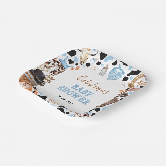 Blue Rodeo Western Cowboy Baby Dusche Pappteller (Gewinkelt)