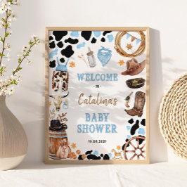 Blue Rodeo Western Cowboy Baby Dusche Willkommen Poster