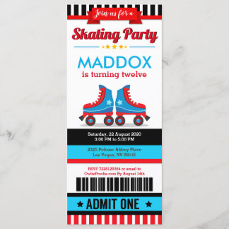 Blue Roller Skate SportTicket Pass Geburtstag Einladung