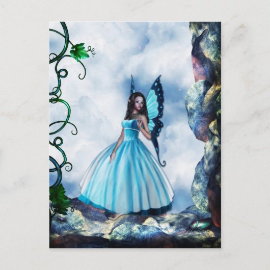 Blue Romantic Butterfly Fairy Postcard Postkarte (Vorderseite)